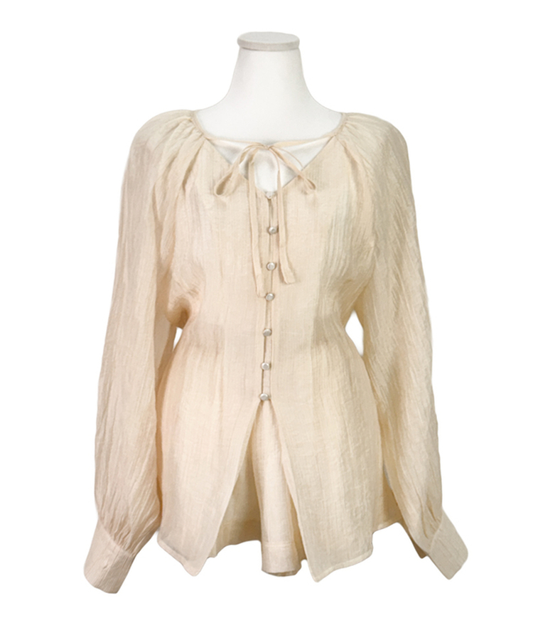 【SET】シアリングリボンブラウス ショートパンツ