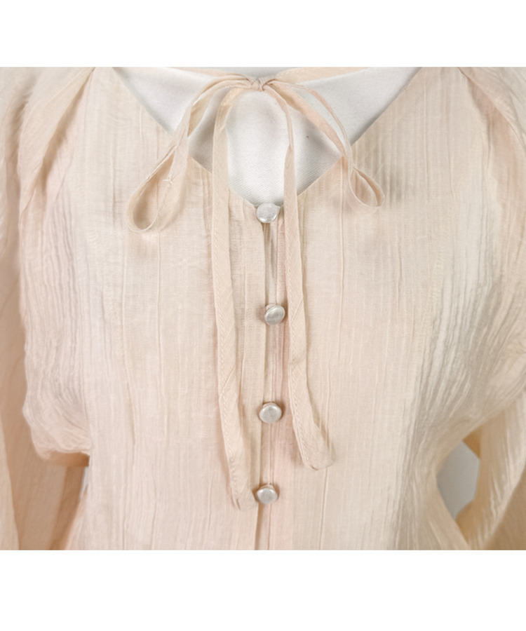 【SET】シアリングリボンブラウス ショートパンツ