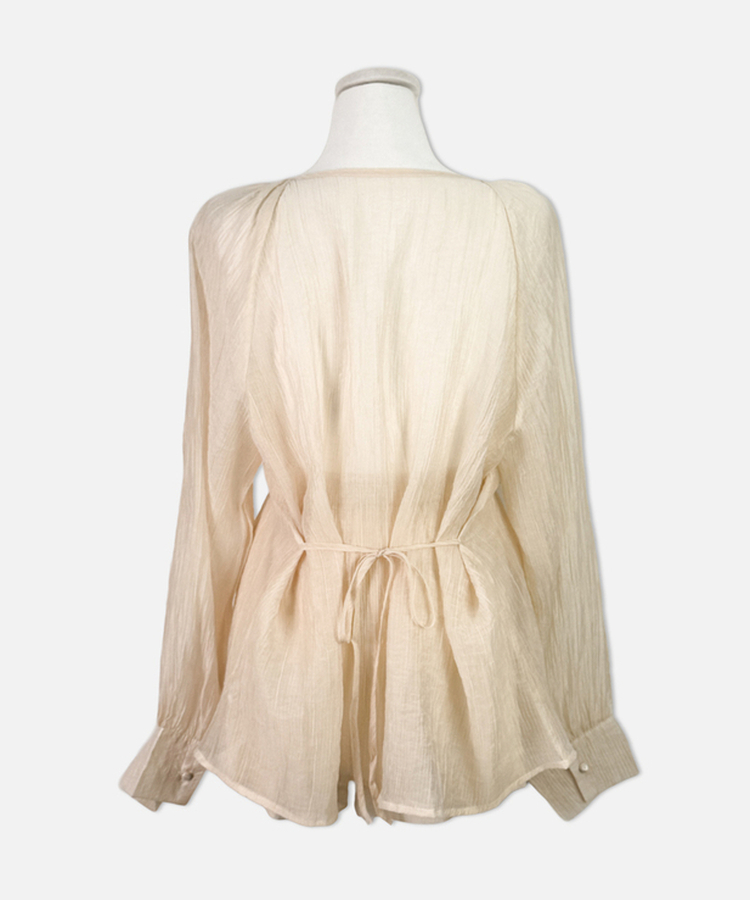 【SET】シアリングリボンブラウス ショートパンツ