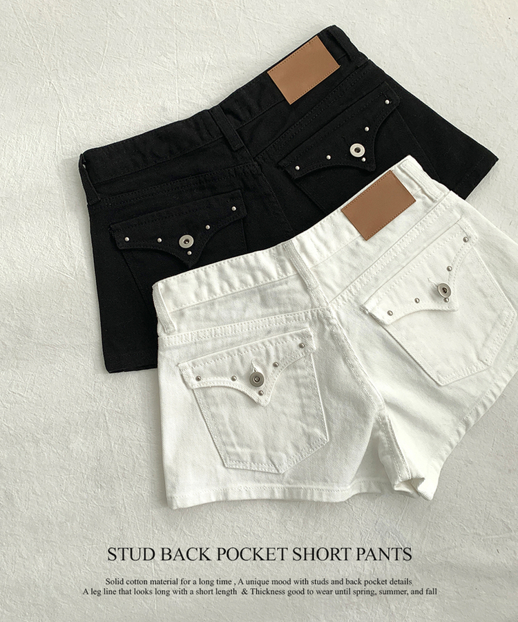 테피 스터드 백포켓 포인트 면 숏 팬츠