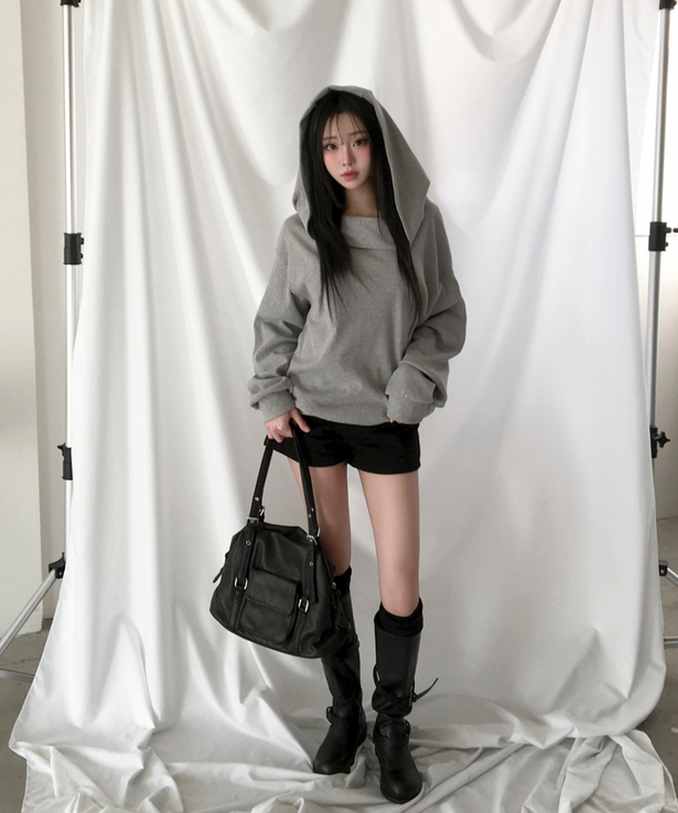 테피 스터드 백포켓 포인트 면 숏 팬츠 블랙