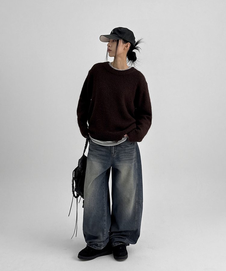 スリットバルーンワイドデニムパンツ(5color) DARK BLUE