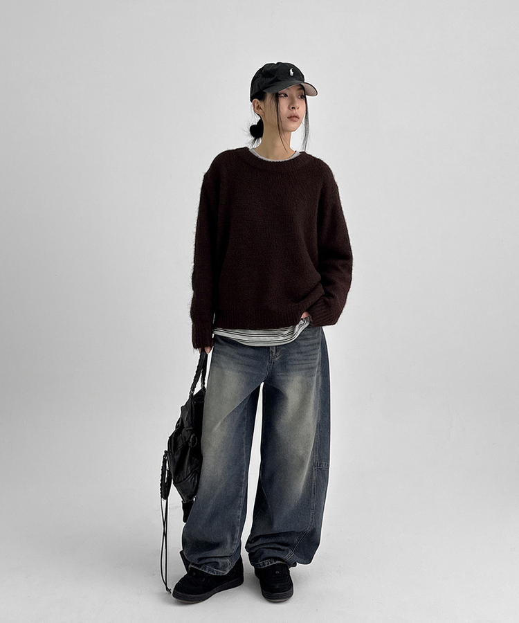 スリットバルーンワイドデニムパンツ(5color) DARK BLUE