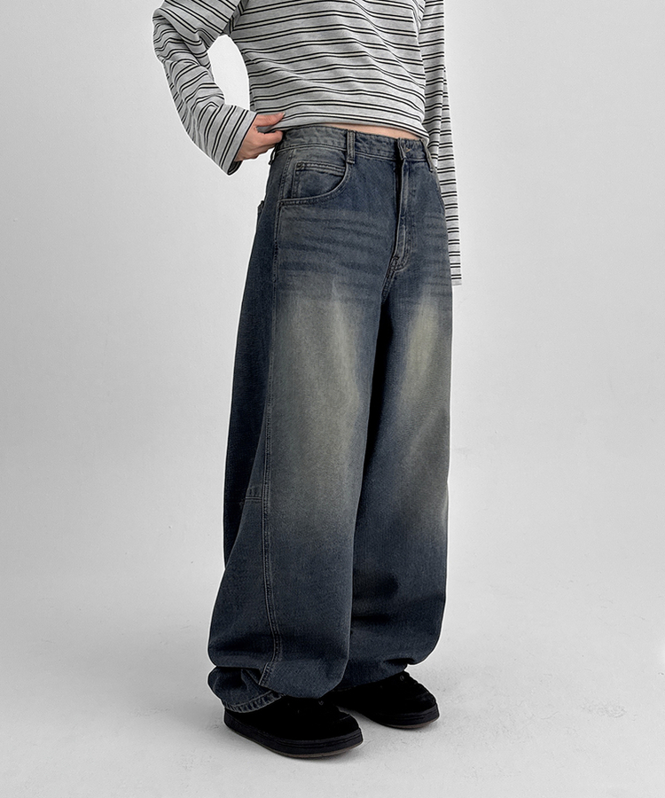 スリットバルーンワイドデニムパンツ(5color) DARK BLUE
