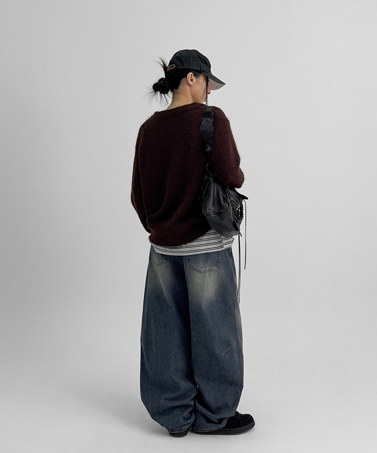 スリットバルーンワイドデニムパンツ(5color) DARK BLUE