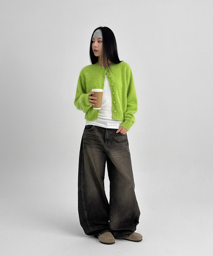 スリットバルーンワイドデニムパンツ(5color) BLACK