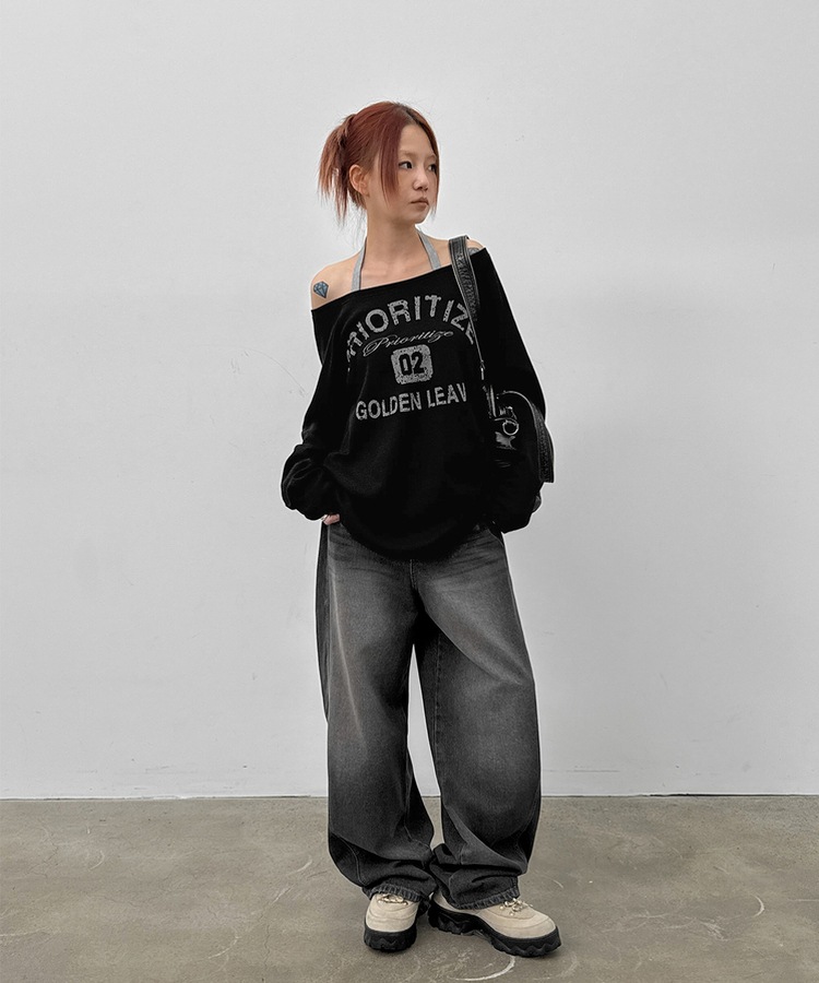 スリットバルーンワイドデニムパンツ(5color) CHARCOAL