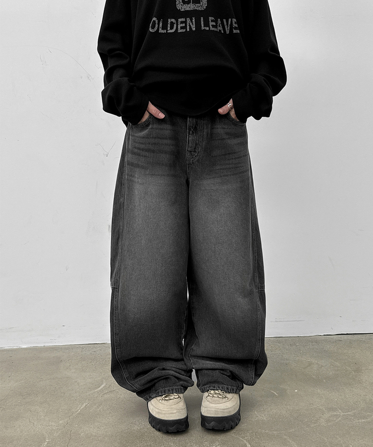 スリットバルーンワイドデニムパンツ(5color) CHARCOAL