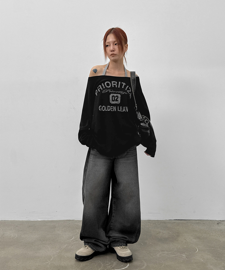 スリットバルーンワイドデニムパンツ(5color) CHARCOAL