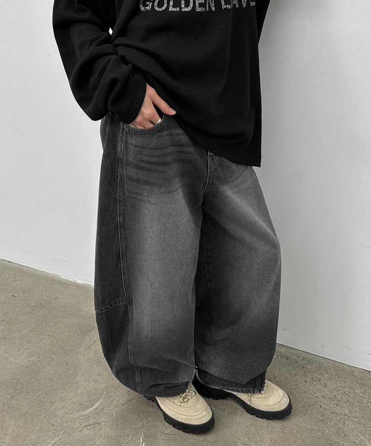 スリットバルーンワイドデニムパンツ(5color) CHARCOAL