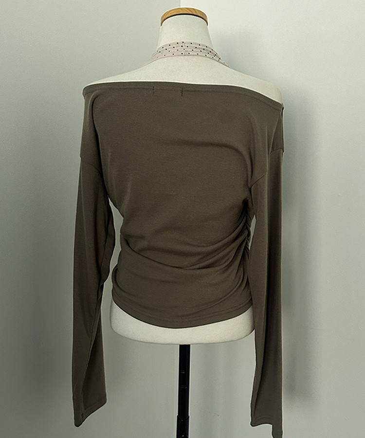 포카 도트 홀터 레이어드 드레이프 티셔츠