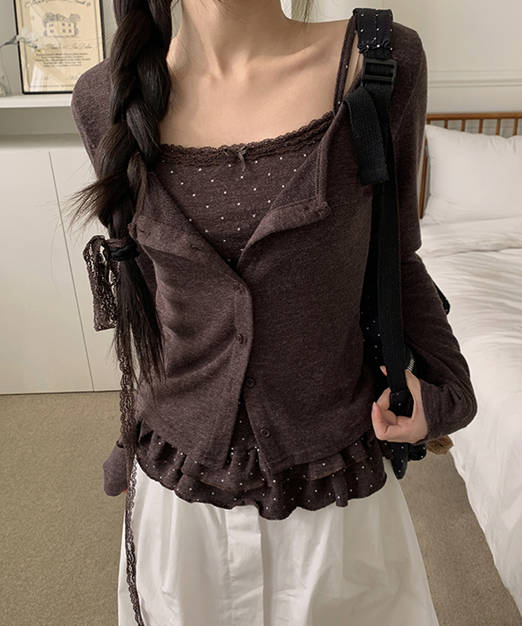 【SET】ドットキャミソール カーディガン BROWN