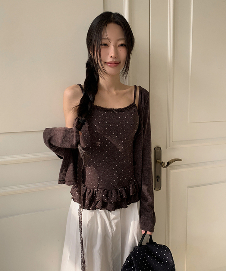 【SET】ドットキャミソール カーディガン BROWN
