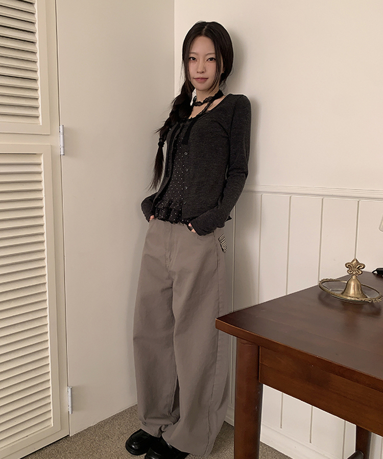 【SET】ドットキャミソール カーディガン BLACK