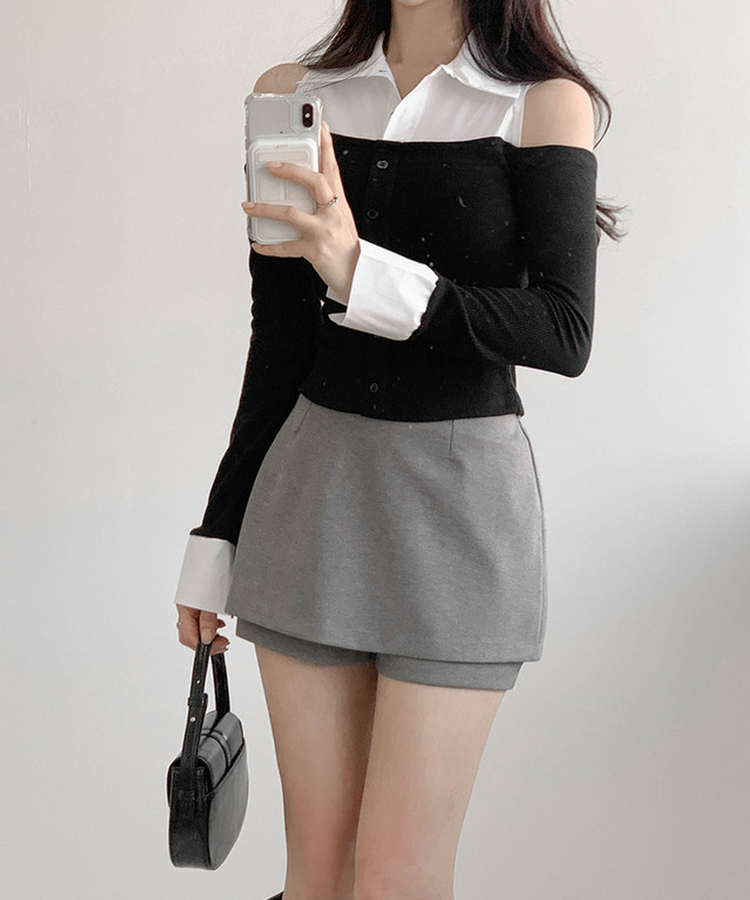 バイカラーショルダースリットブラウス BLACK