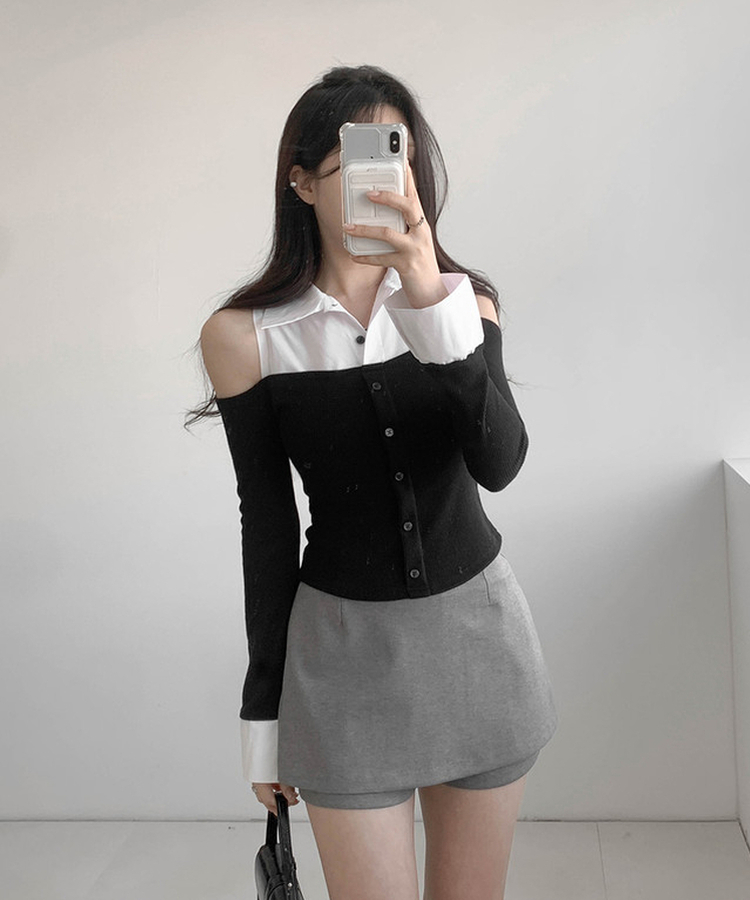 バイカラーショルダースリットブラウス BLACK