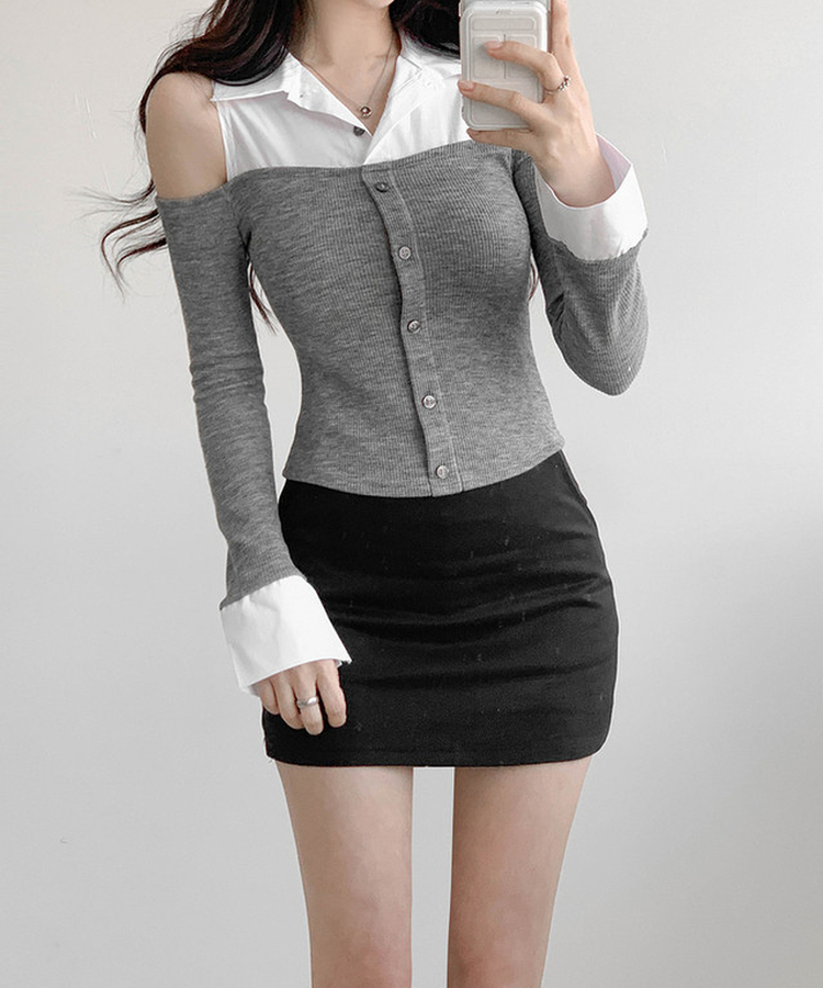 バイカラーショルダースリットブラウス MELANGE