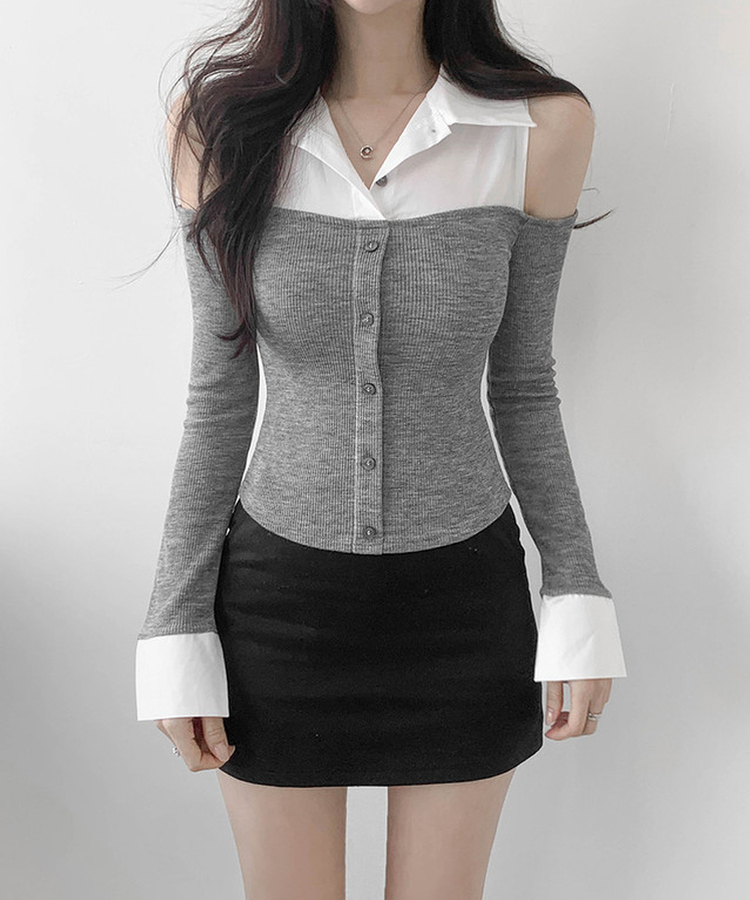 バイカラーショルダースリットブラウス MELANGE