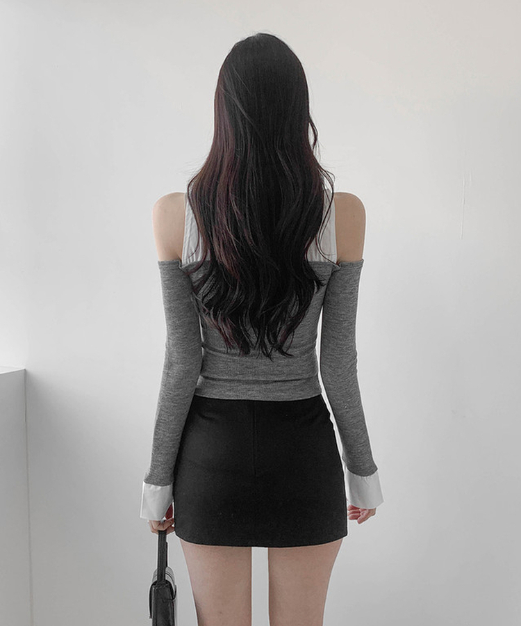 バイカラーショルダースリットブラウス MELANGE