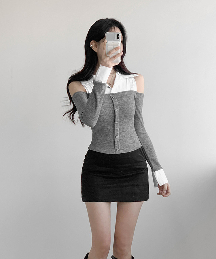 バイカラーショルダースリットブラウス MELANGE