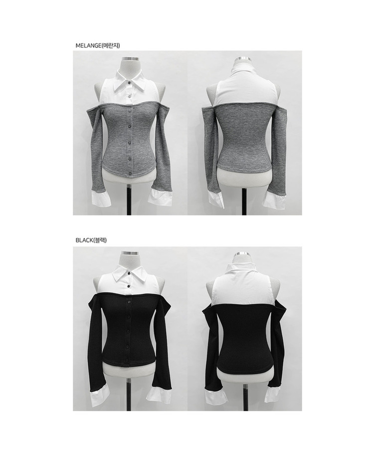 バイカラーショルダースリットブラウス