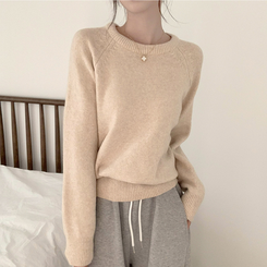 ラウンドウールデイリーニット(5color) BEIGE