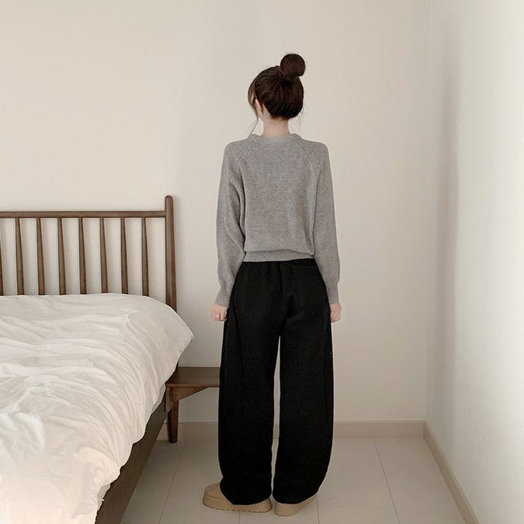 포근 오버핏 겨울 라운드 울 데일리 루즈핏 긴팔 니트 허리잘록 긴팔티 그레이