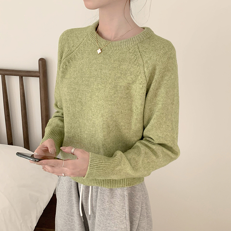 포근 오버핏 겨울 라운드 울 데일리 루즈핏 긴팔 니트 허리잘록 긴팔티 올리브