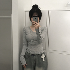 ボタン袖スリムデイリー長袖Tシャツ(7color) MERANGE GRAY