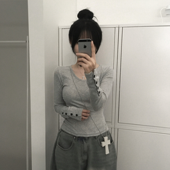 ボタン袖スリムデイリー長袖Tシャツ(7color) MERANGE GRAY