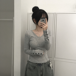 ボタン袖スリムデイリー長袖Tシャツ(7color) MERANGE GRAY