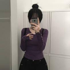 ボタン袖スリムデイリー長袖Tシャツ(7color) PURPLE