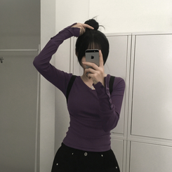 ボタン袖スリムデイリー長袖Tシャツ(7color) PURPLE