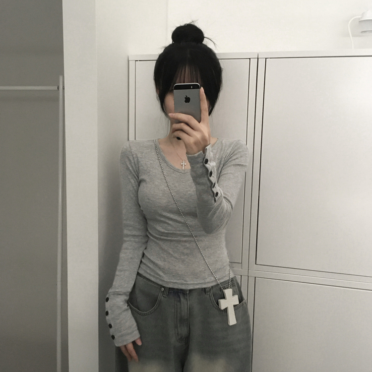 ボタン袖スリムデイリー長袖Tシャツ(7color) MERANGE GRAY