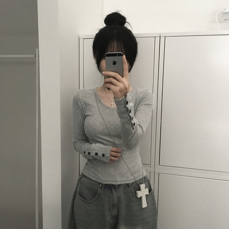 ボタン袖スリムデイリー長袖Tシャツ(7color) MERANGE GRAY