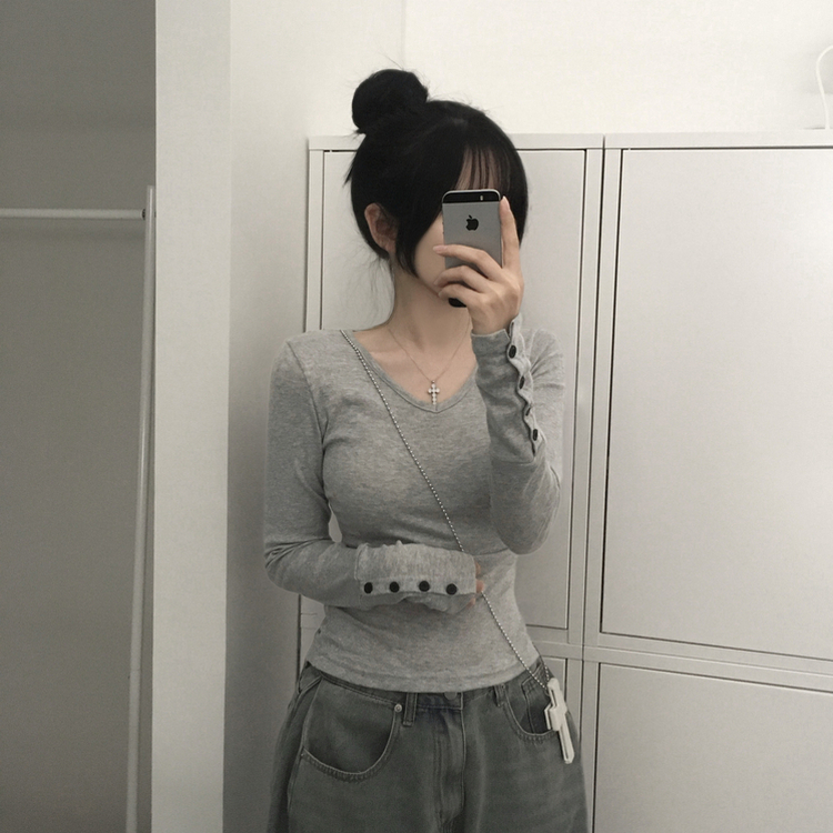 ボタン袖スリムデイリー長袖Tシャツ(7color) MERANGE GRAY