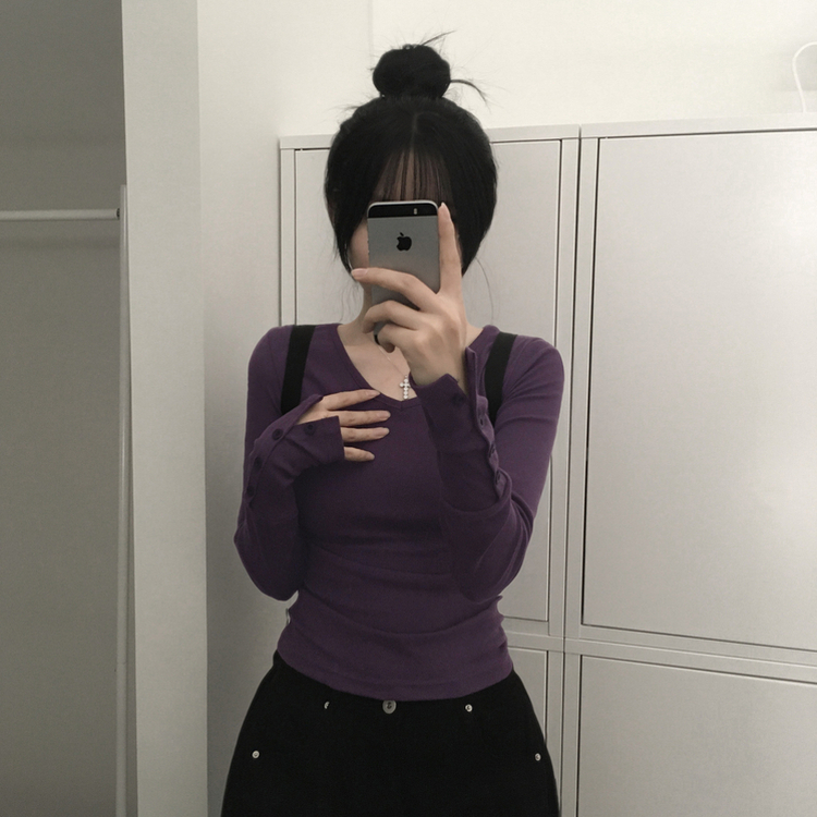 ボタン袖スリムデイリー長袖Tシャツ(7color) PURPLE