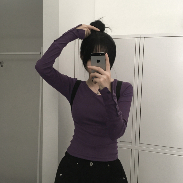 ボタン袖スリムデイリー長袖Tシャツ(7color) PURPLE