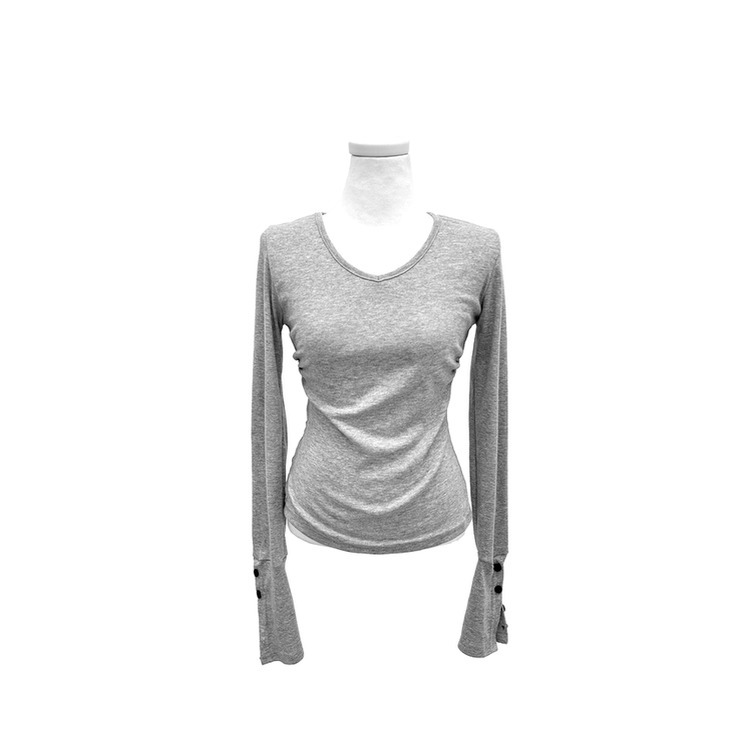 ボタン袖スリムデイリー長袖Tシャツ(7color)