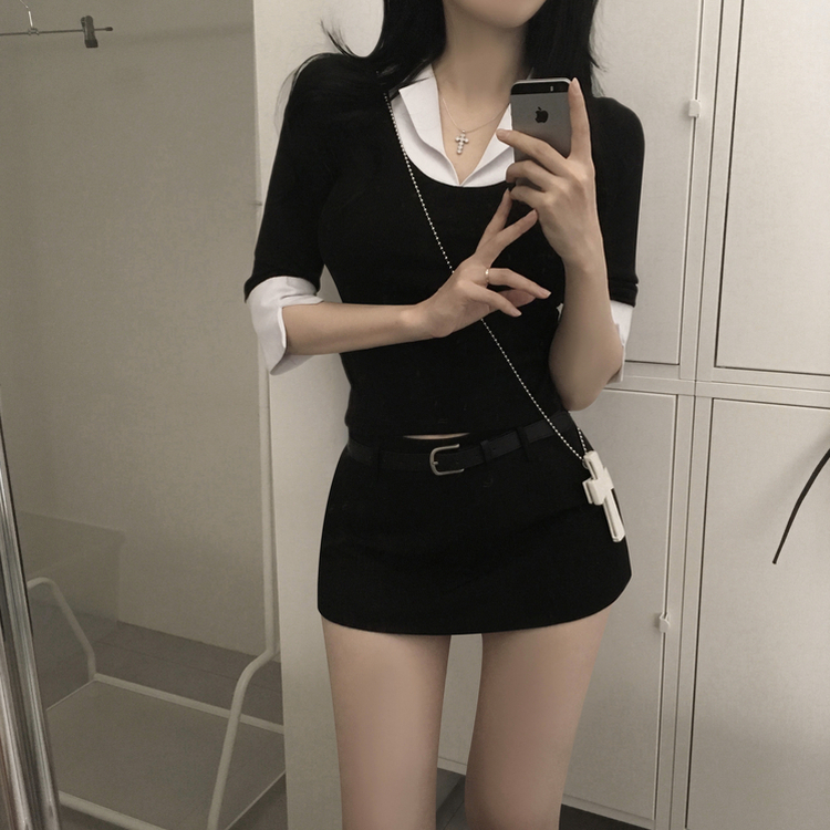 ムードスリムラインシャツ BLACK
