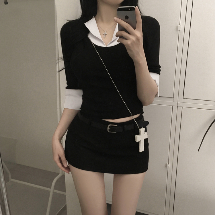 ムードスリムラインシャツ BLACK