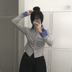 チェックシャツレイヤードカーディガン GREY