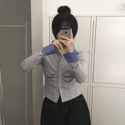 チェックシャツレイヤードカーディガン GREY