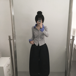 チェックシャツレイヤードカーディガン GREY