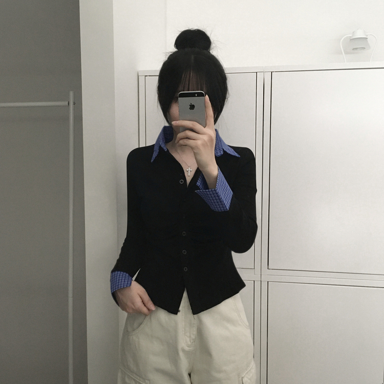 チェックシャツレイヤードカーディガン BLACK