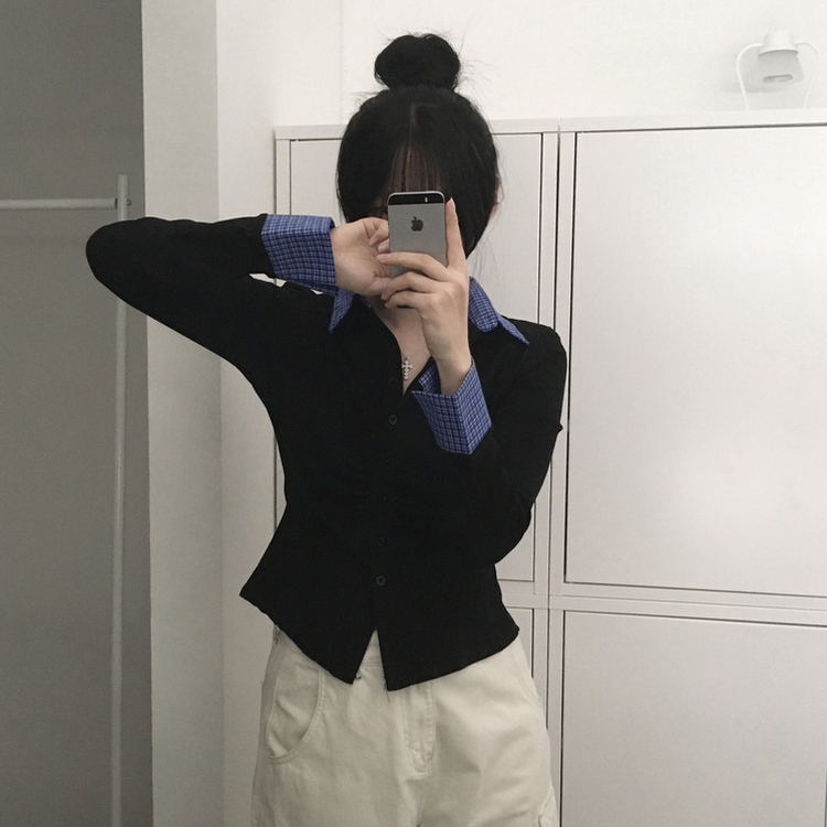 チェックシャツレイヤードカーディガン BLACK