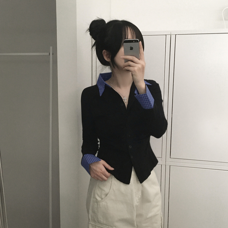 チェックシャツレイヤードカーディガン BLACK