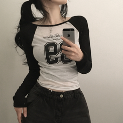 シースルーナンバーラグラン長袖Tシャツ BLACK