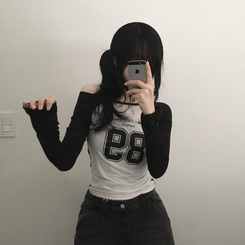 シースルーナンバーラグラン長袖Tシャツ BLACK