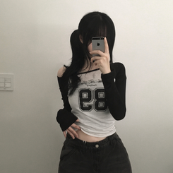 シースルーナンバーラグラン長袖Tシャツ BLACK